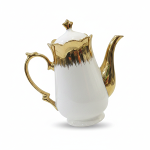 White & Gold Ceramic Teapot