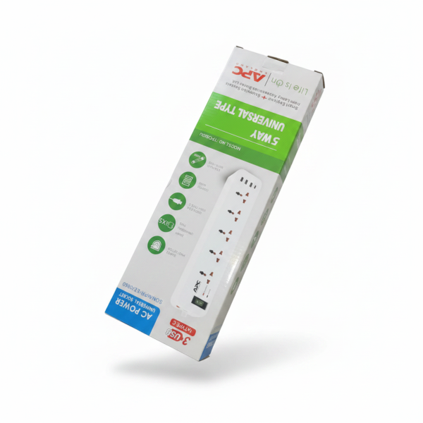 APC 5-Way Universal Power Extension with 3 USB Ports